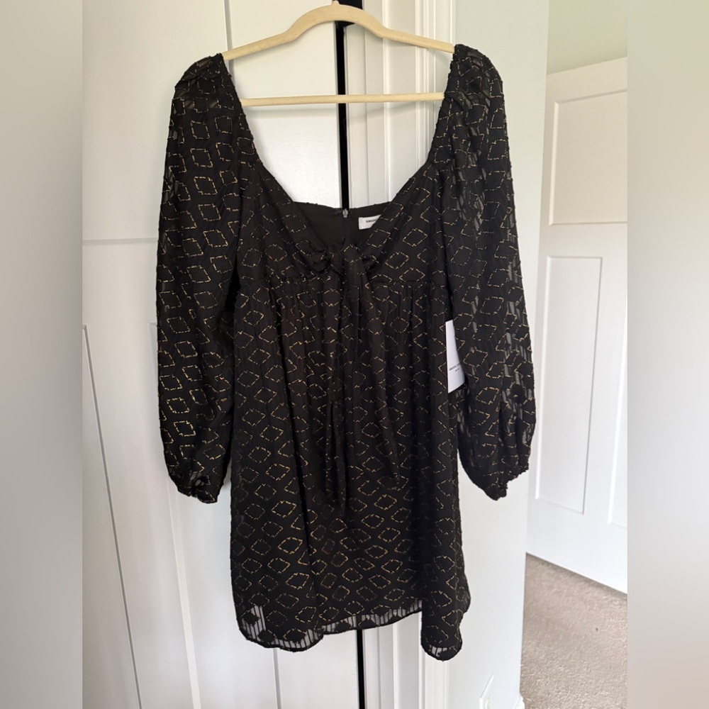 NWT Amanda Uprichard Danie Black and Gold Long Sleeve Dress NEW Ravena